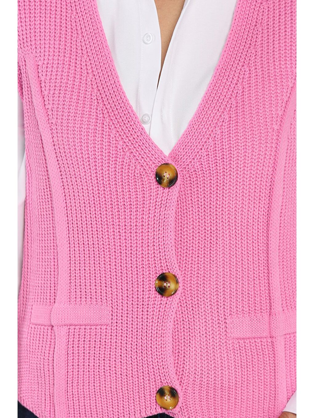Pembe Kadın Düğmeli Triko Yelek (s-m-l-xl Uyumludur)-3