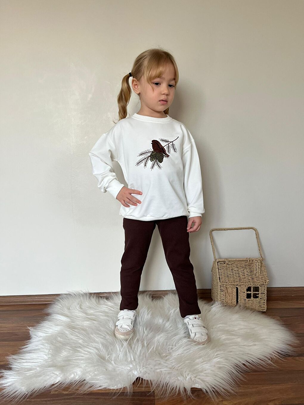 Kahverengi Kız Çocuk Baskılı Alt Üst Eşofman Takım-2