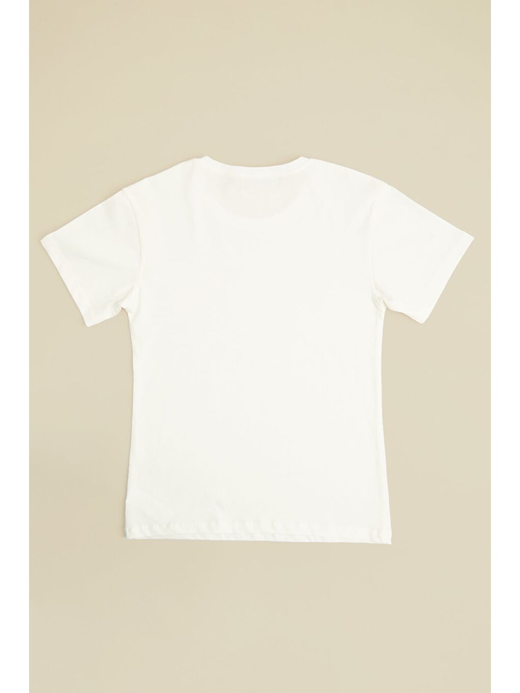Ekru Fiyonk Ve Yazı Baskılı Kız Çocuk Tişört-1