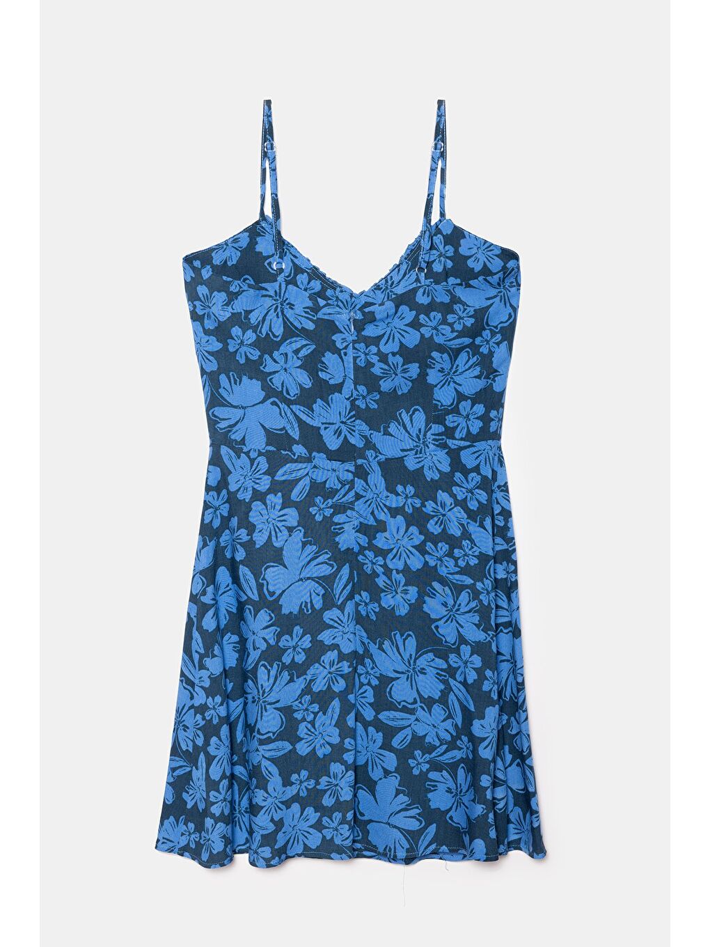 Mavi A Kesim Bağlama Detaylı Mini Dokuma Elbise - Viskon-4