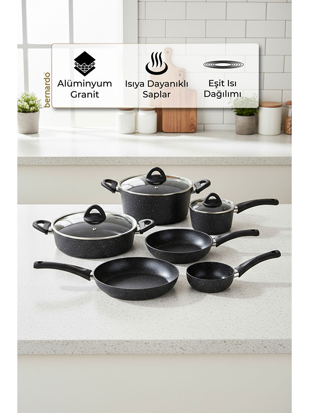Melcor 9 Parça Granit Tencere Seti Siyah-5