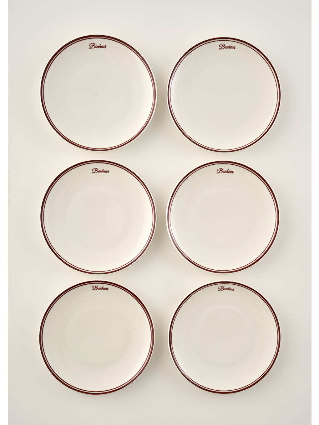 Bonheur Porselen 6'lı Pasta Tabağı Seti Bordo (21 cm)