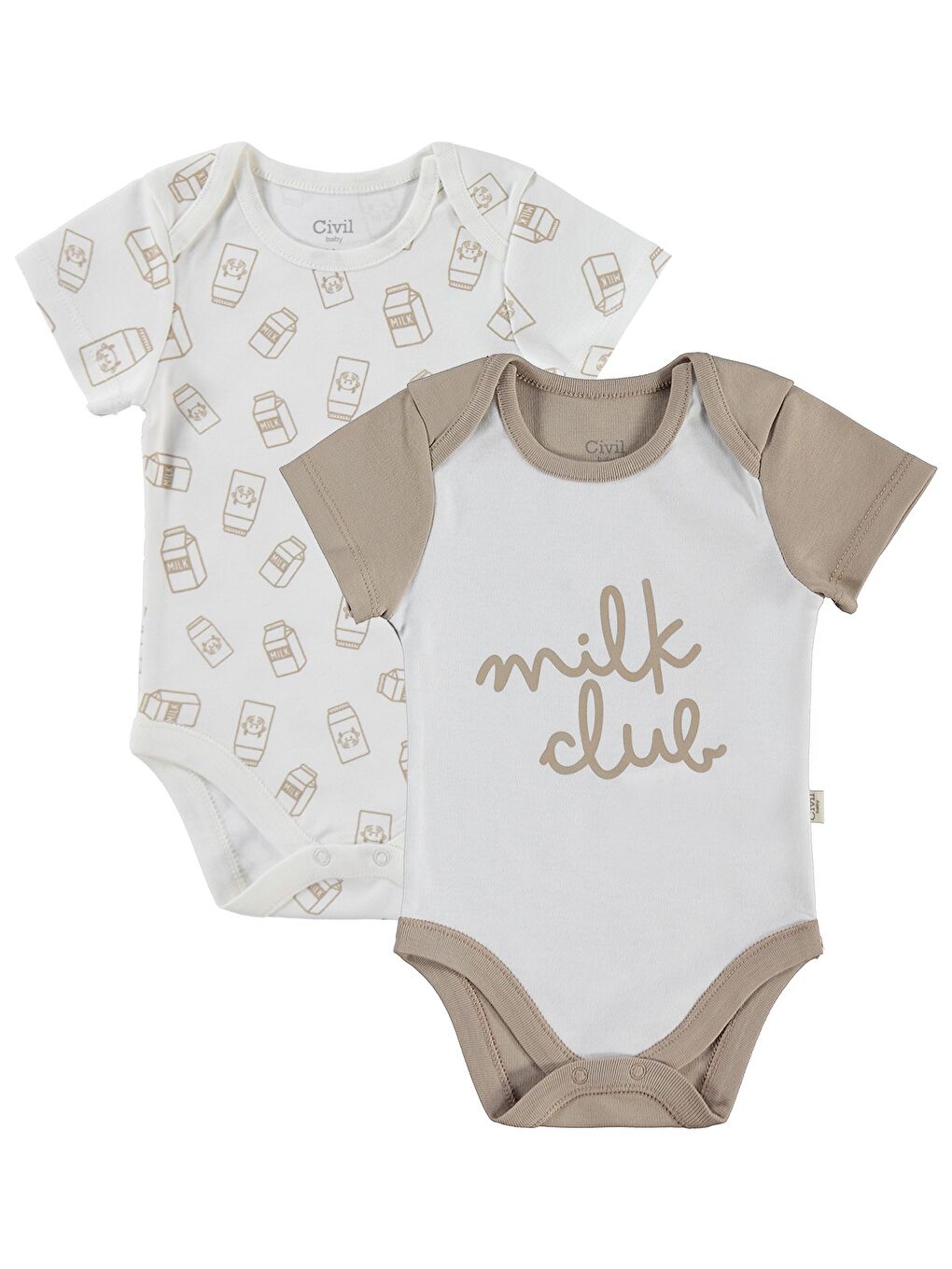 Baby Milk Baskılı 2'li Set 3-18 Ay Çıtçıtlı Badi - Ekru