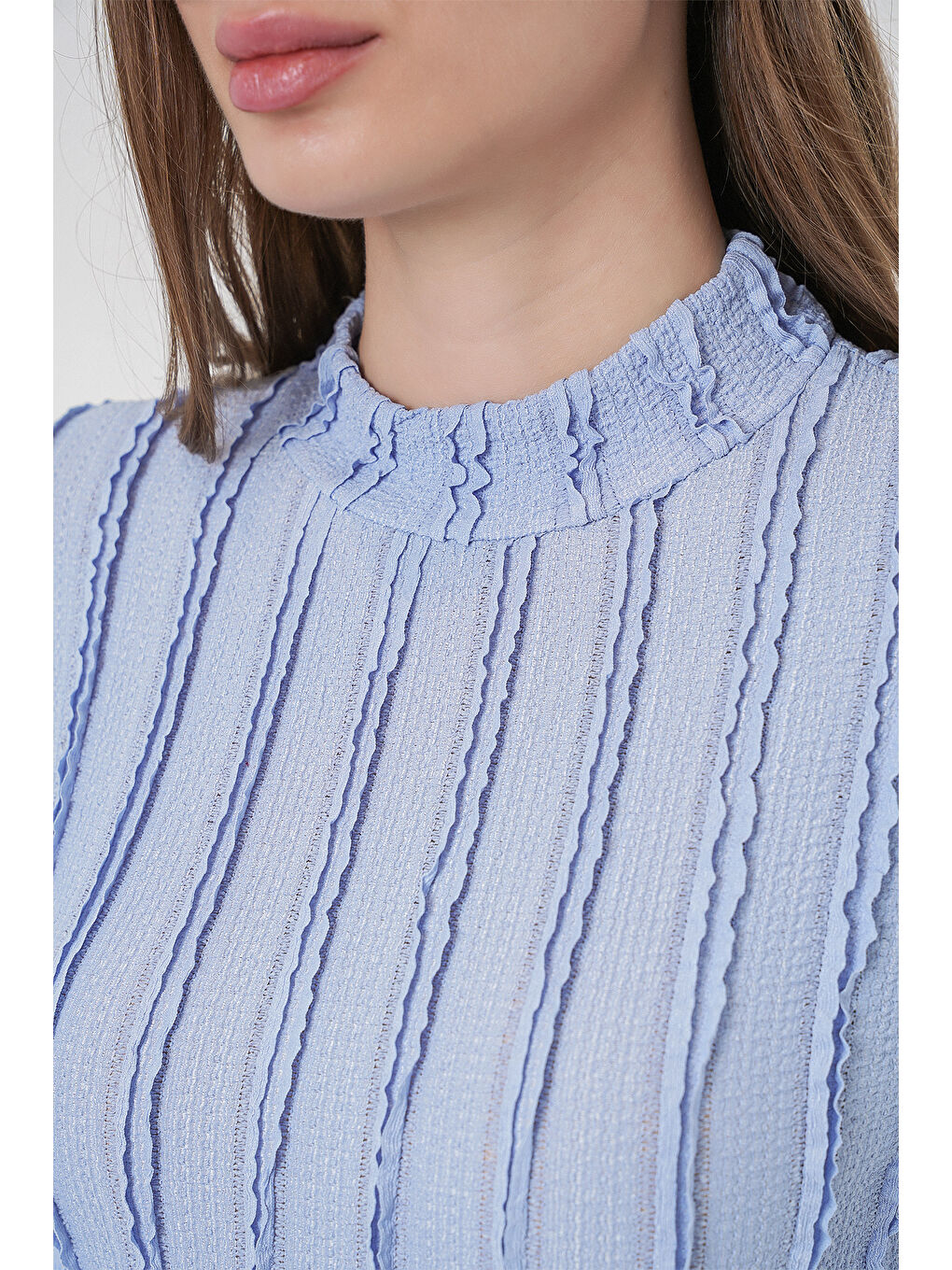 Kadın Dokulu Esnek Örme Bluz 975 - Mavi-4