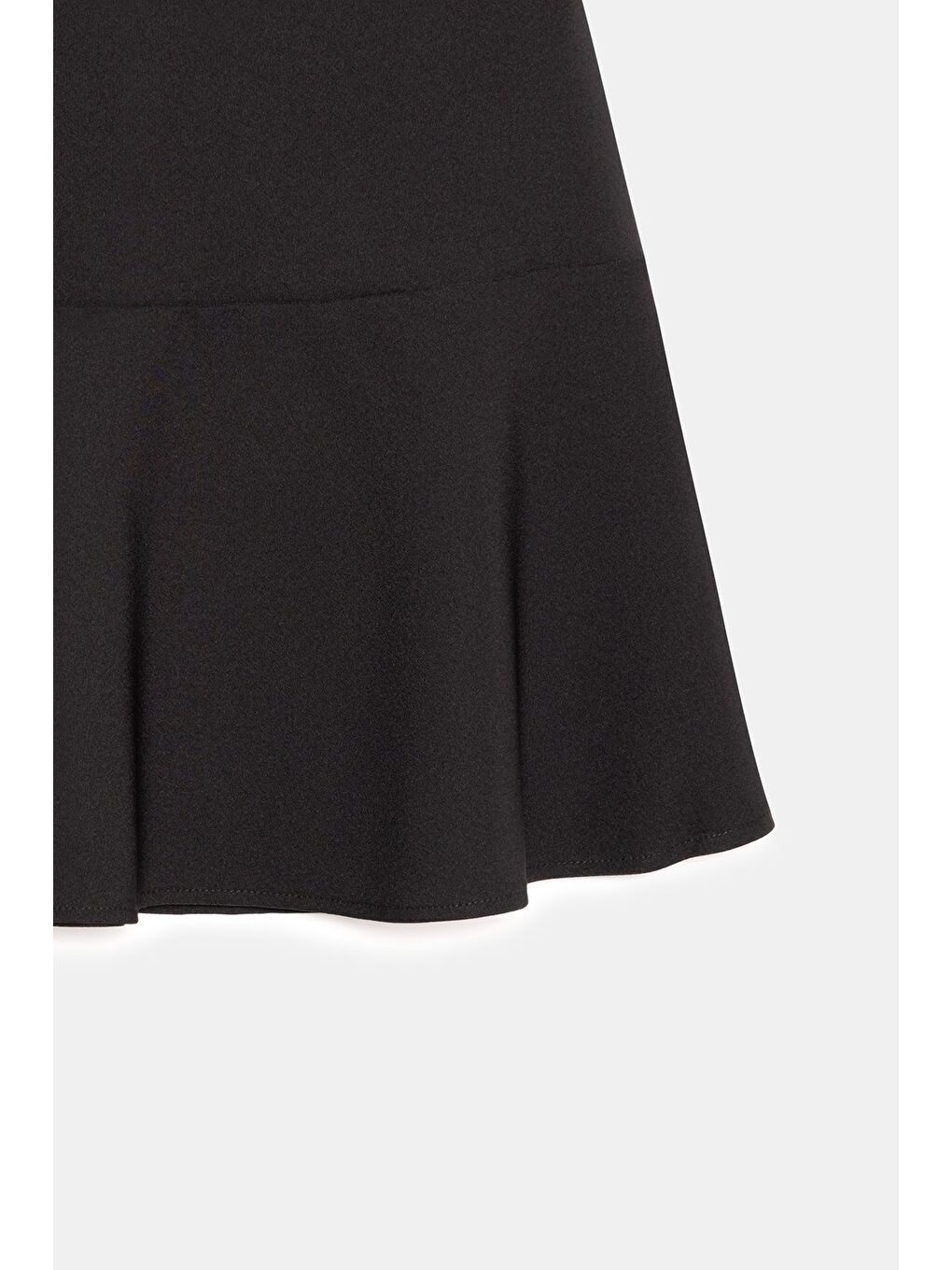 Siyah Kadın A Kesim Normal Bel Volanlı Dokuma Mini Etek-1