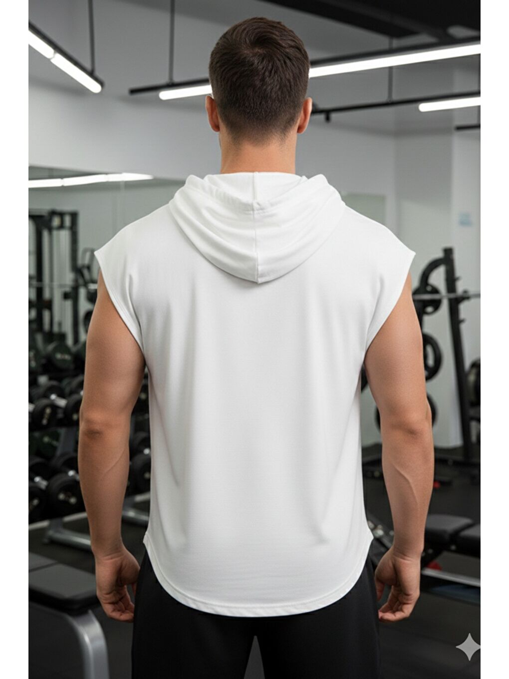 Erkek Beyaz Oversize Kolsuz Kapüşonlu Atlet-2
