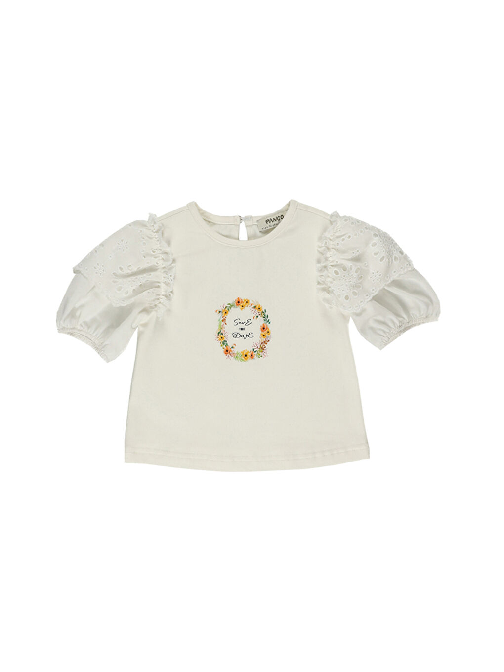 Kız Bebek Kolları Dantel Detaylı Beyaz Tişört