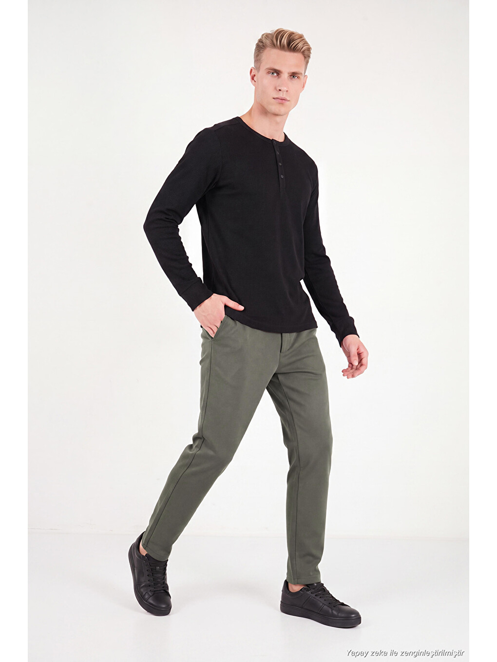 Haki Regular Fit Düz Paça Bağlamalı Pantolon 6843700-1