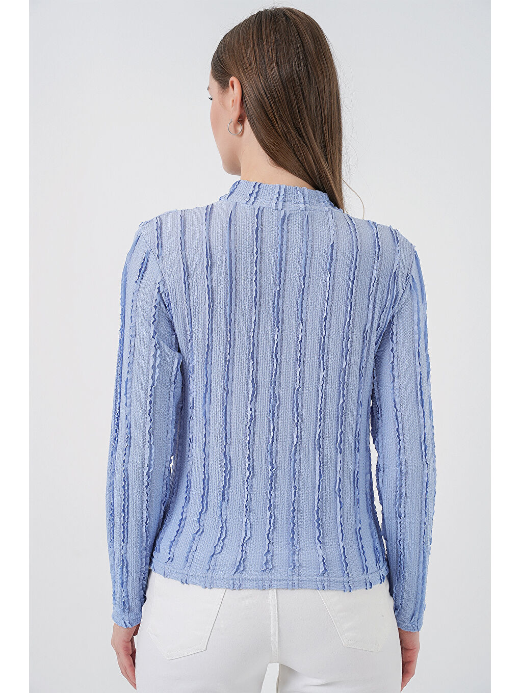 Kadın Dokulu Esnek Örme Bluz 975 - Mavi-5