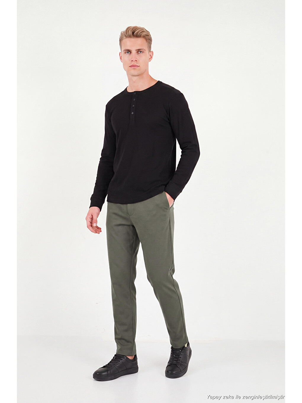 Haki Regular Fit Düz Paça Bağlamalı Pantolon 6843700-2