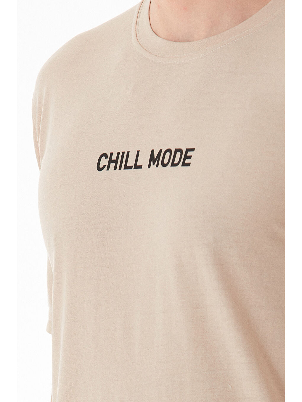 Bej Chıll Mode Yazı Baskılı Tişört-4