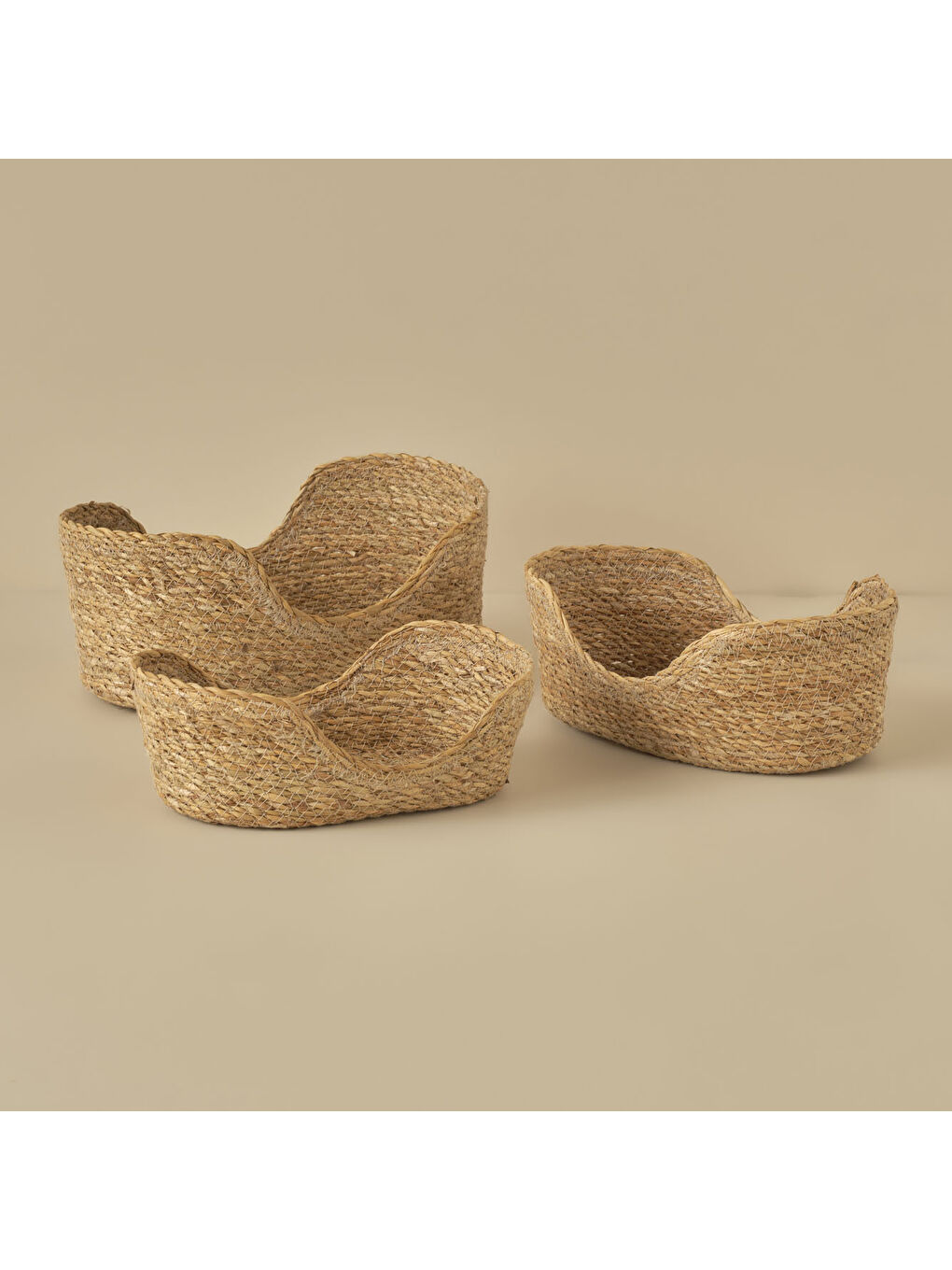 Bej Berry Oval Hasır Sepet Seti Naturel