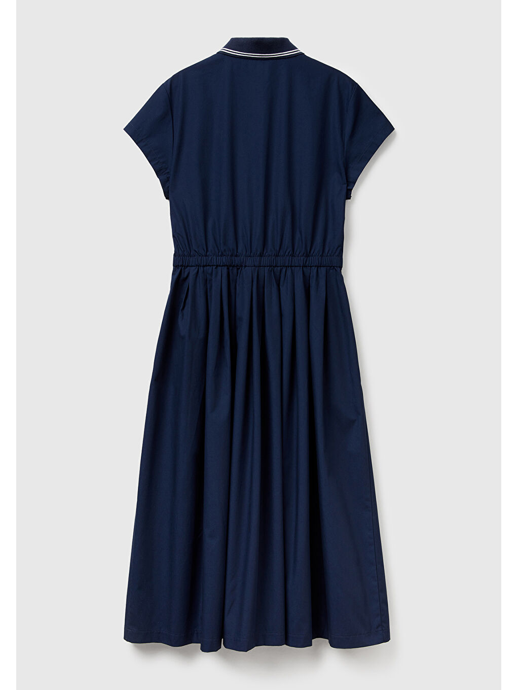 Kadın Lacivert %100 Pamuk Düğmeli Beli Bağcıklı Gömlek Yaka Elbise-3