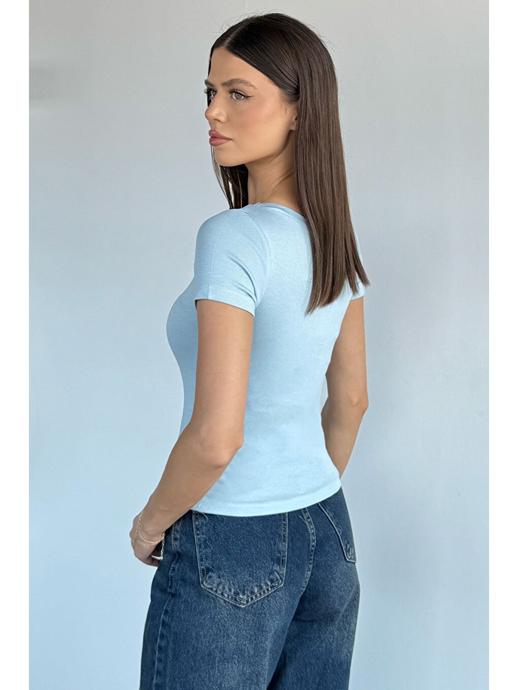 Mavi Kadın Kayık Yaka Elastanlı Bluz-3