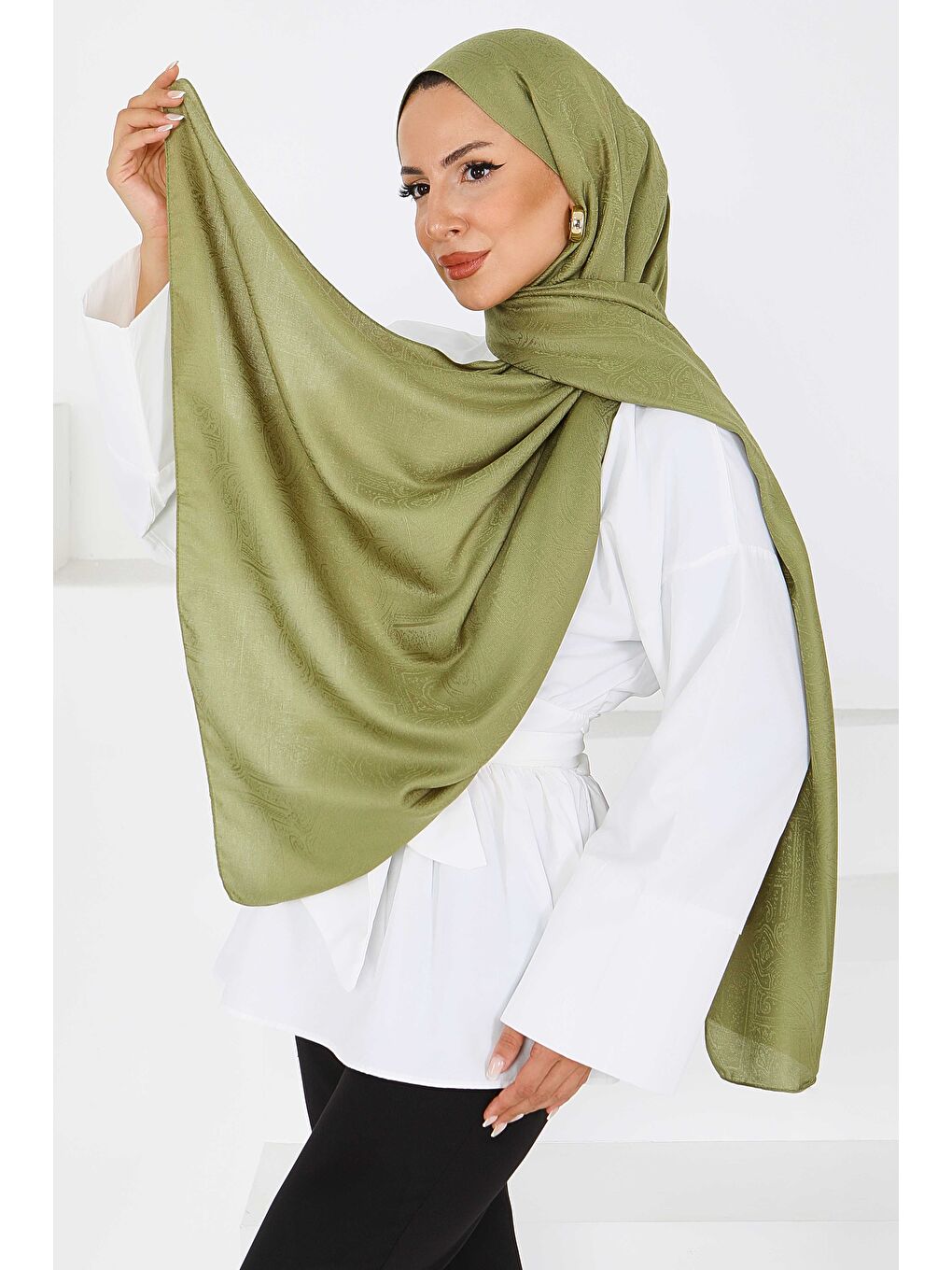 Etnik Monagram Şal Haki - 27592