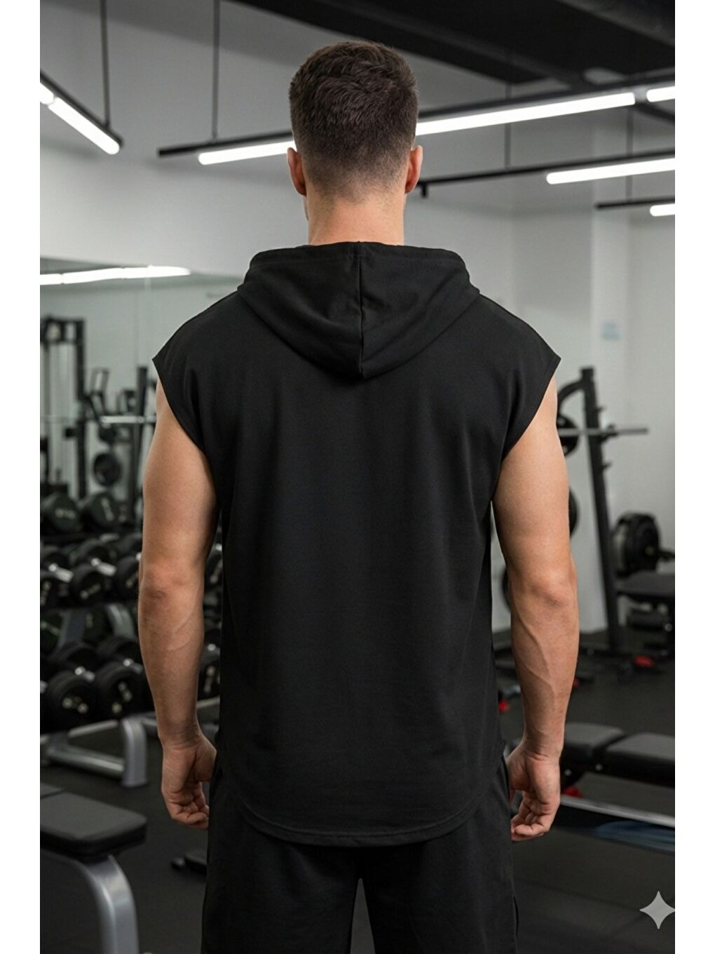 Siyah Erkek Beyaz Oversize Kolsuz Kapüşonlu Atlet-3