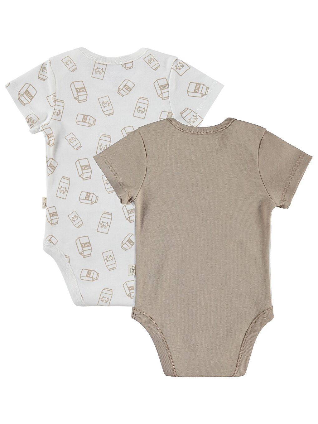 Baby Milk Baskılı 2'li Set 3-18 Ay Çıtçıtlı Badi - Ekru-4