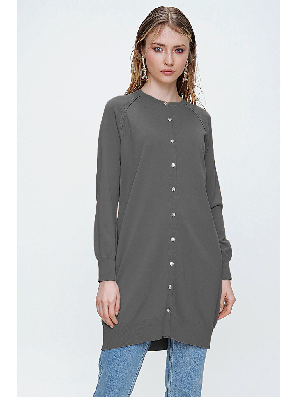 Gri Merserize Triko Hırka Orta Boy H-300 Füme-1