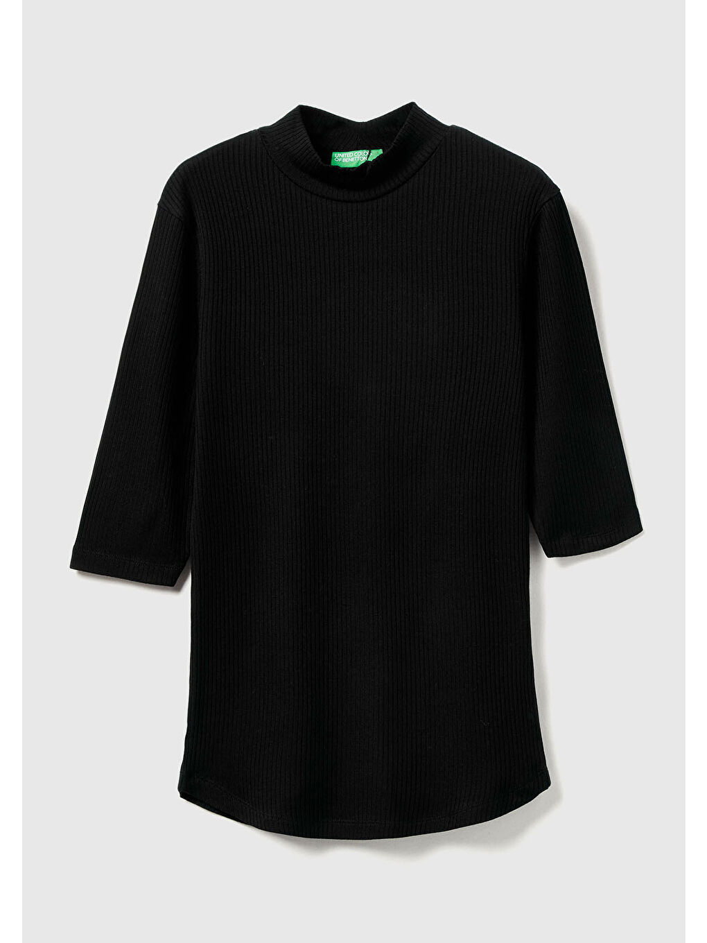 Kadın Siyah Liyosel Karşımlı Yarım Kol Slim Fit Dik Yaka T-Shirt-1