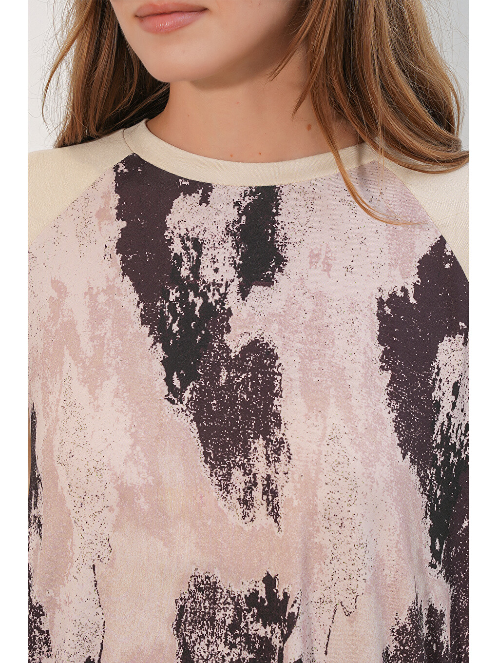 Ekru Kadın Desenli Oversize Tunik Pantolon İkili Takım 55462 - Krem-4