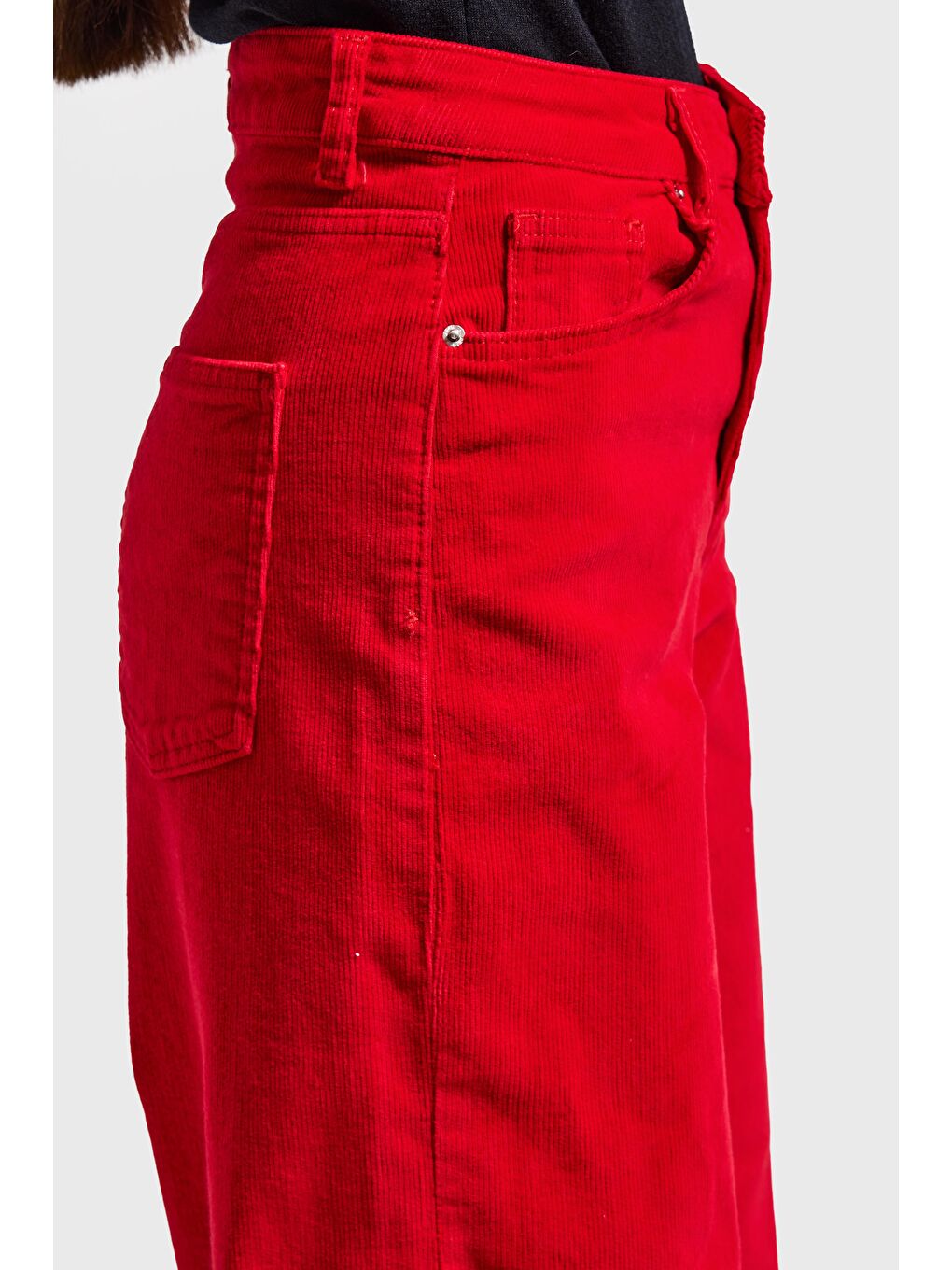 Kadın Kırmızı 26w5-19 Skater Fit Velvet Kadife Kumaş Pantolon-5