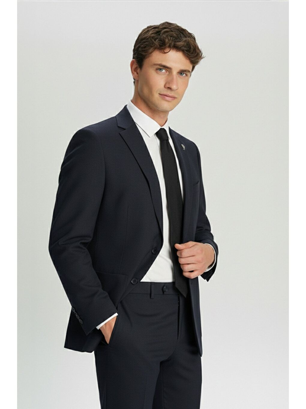 Lacivert Slim Fit Çizgili Mono Yaka 6 Drop Erkek Takım Elbise-2