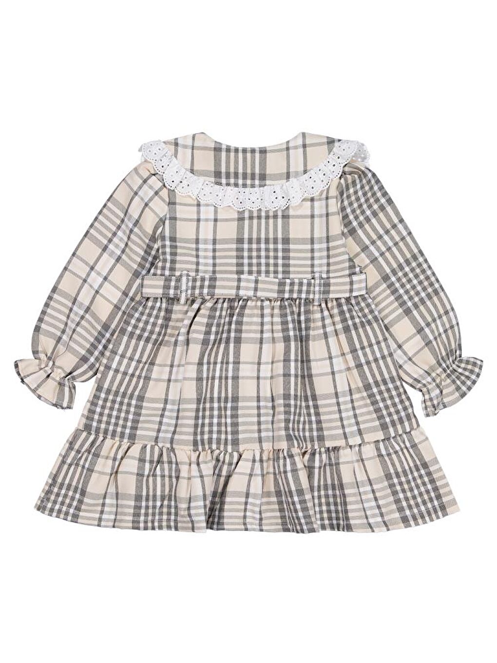 Girls Ekose Desenli 2-5 Yaş Elbise - Bej 2-3 Yaş-1