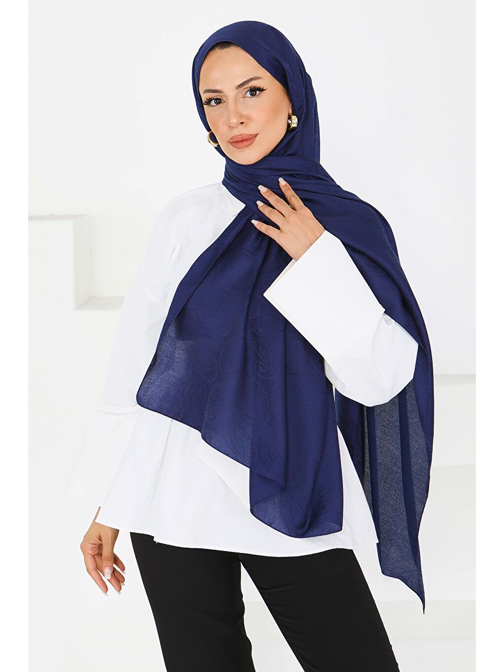 Vintage Monagram Şal Lacivert - 27593-1