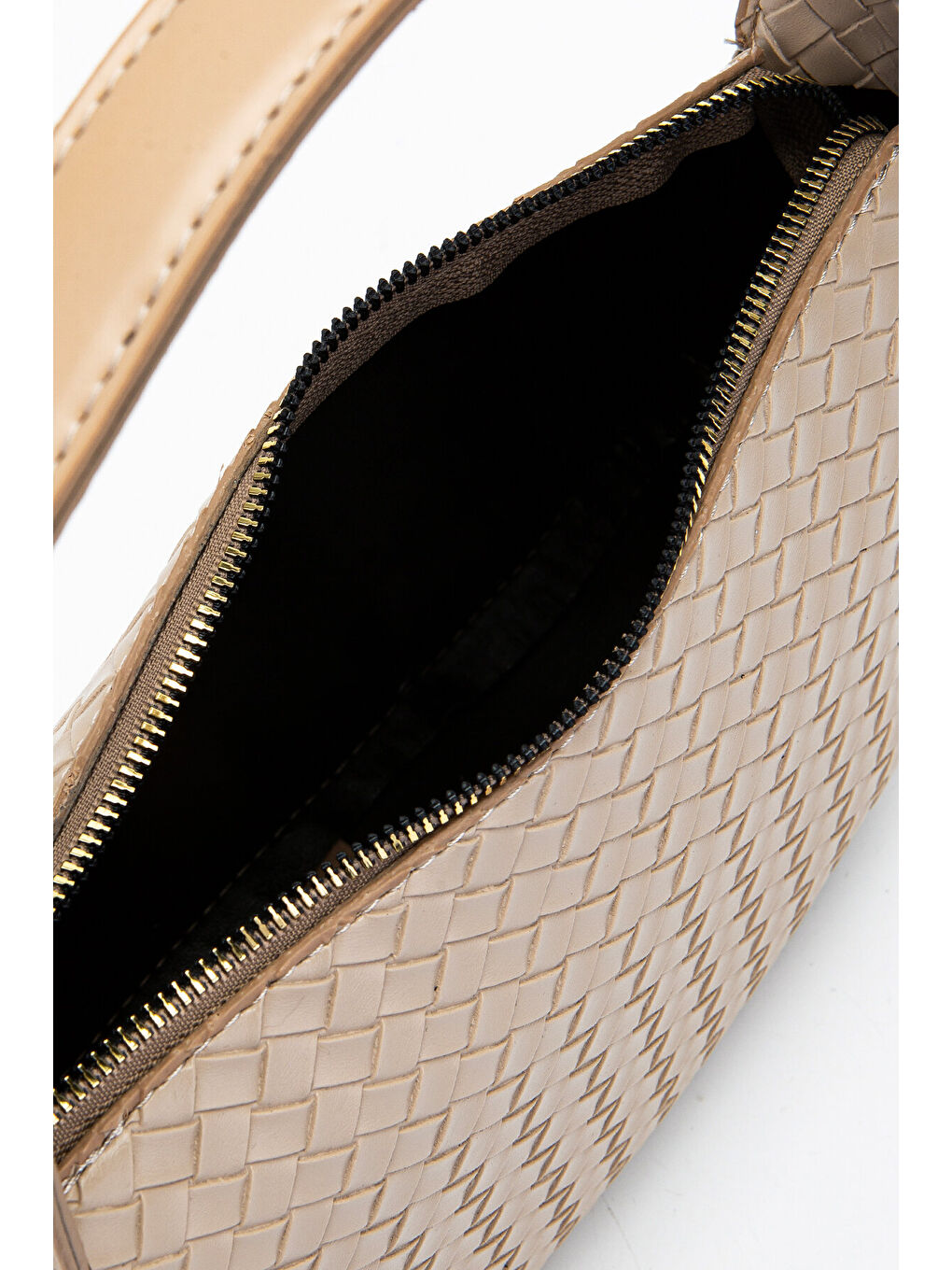 Örgü Detay Baget Fioana Kadın Kol Çanta Bej-5