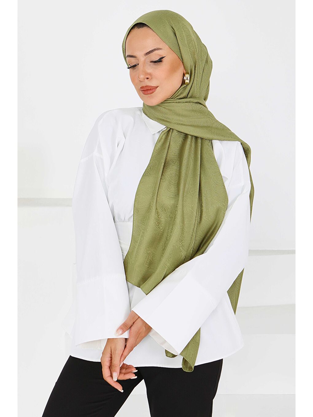 Etnik Monagram Şal Haki - 27592-2