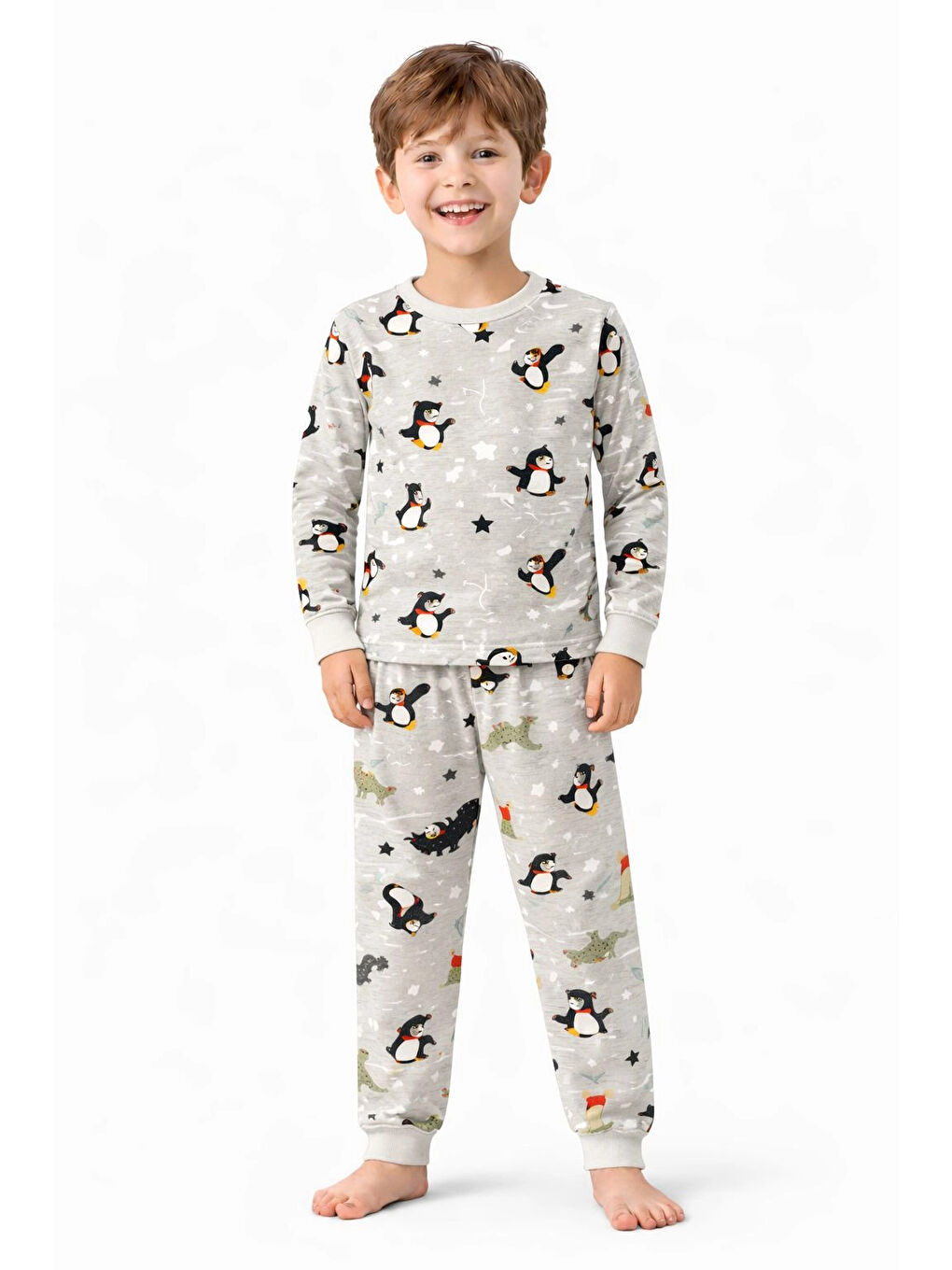 Ekru Hayvanlar Desenli Erkek Çocuk Pijama Takımı 51346-1
