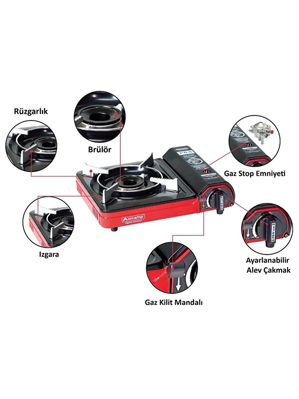 Orcamp Tekli Portatif Kamp Ocak Gaz Stop Emniyetli Gri CK-505 - 4