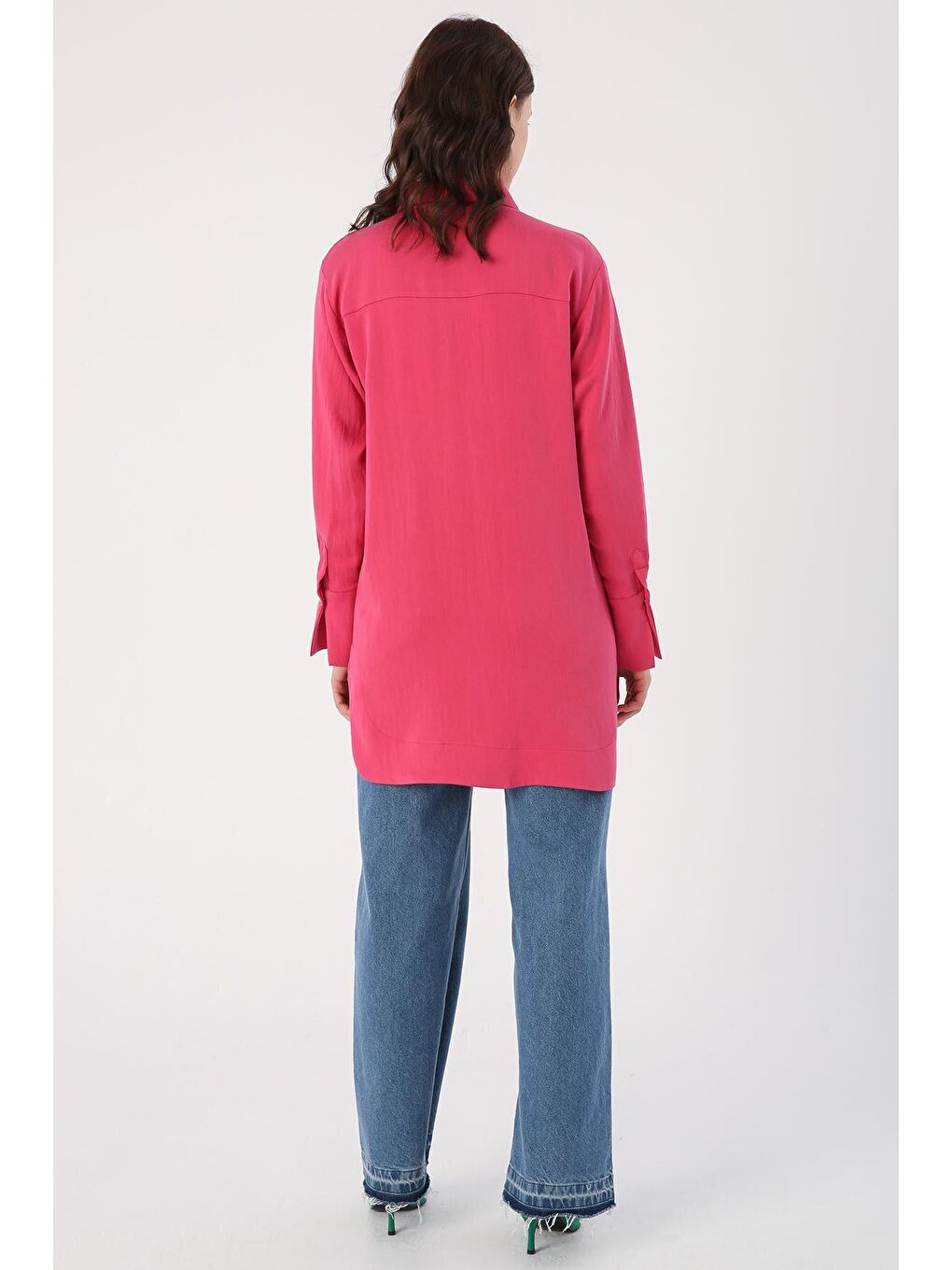 Fuşya Yanları Yırtmaçlı Metal Düğmeli Gömlek Tunik-3