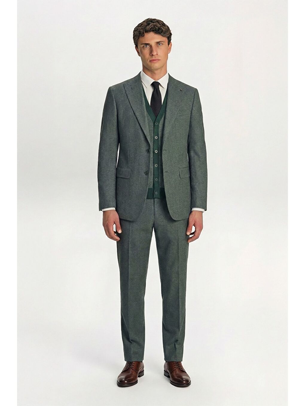 Giotelli Yeşil Triko Yelekli Sivri Yaka 6 Drop Düğmeli Tam Astarlı Erkek Takım Elbise-1