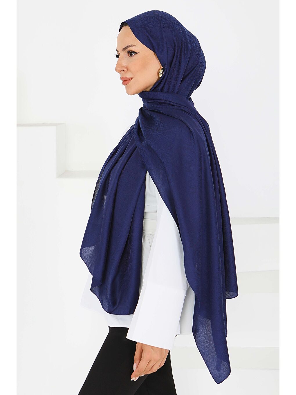 Vintage Monagram Şal Lacivert - 27593-2