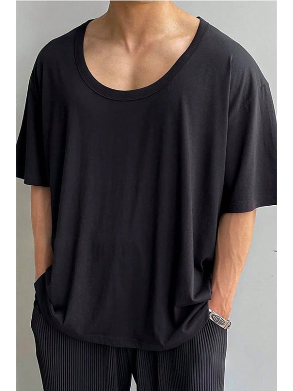 Siyah Erkek Oversize Tişört Bisiklet Yaka Basic Salaş Kesim Günlük Casual Rahat Yazlık T-Shirt