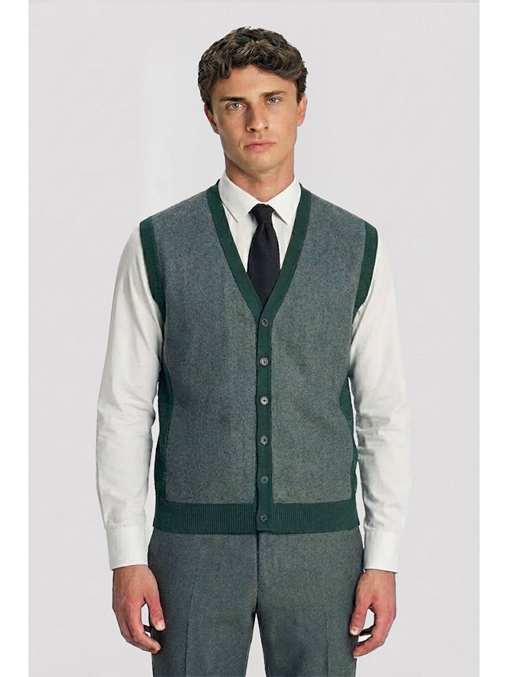 Giotelli Yeşil Triko Yelekli Sivri Yaka 6 Drop Düğmeli Tam Astarlı Erkek Takım Elbise-2