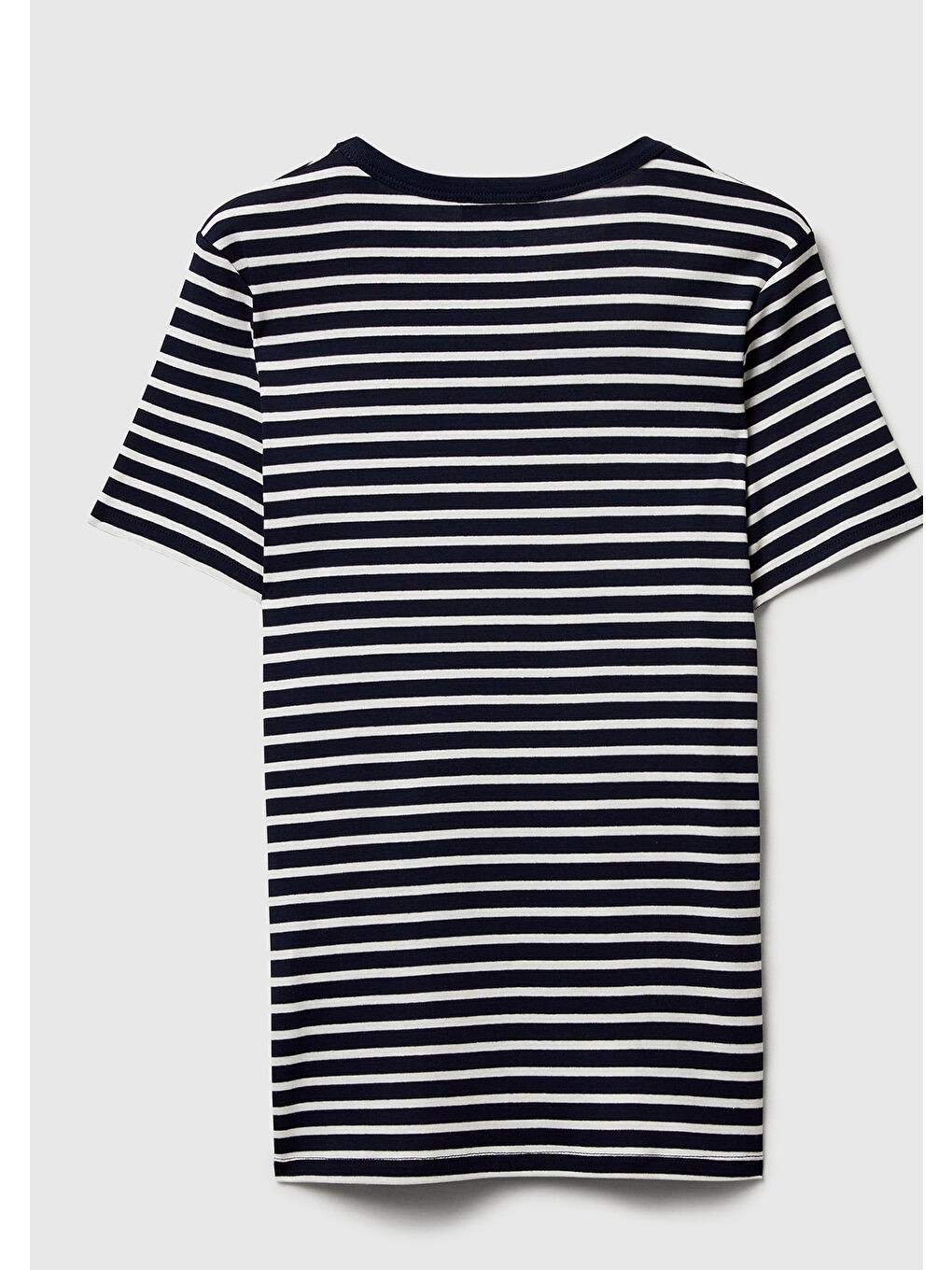 Kadın Lacivert %100 Pamuk Sol Altı Logolu Çizgili Yuvarlak Yaka T-Shirt-3