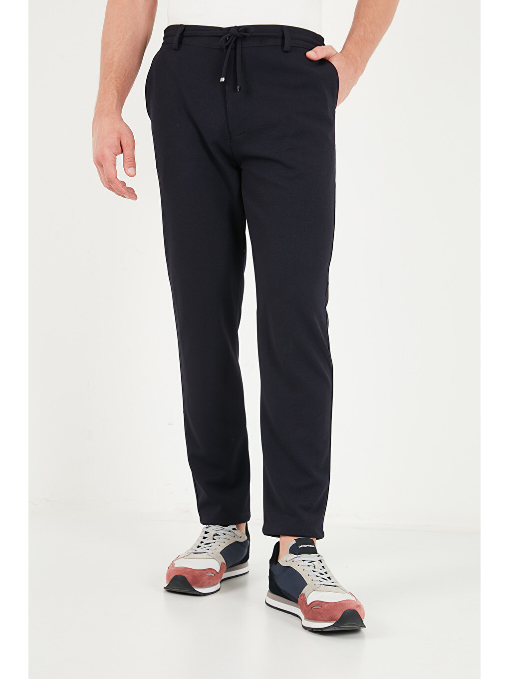 Lacivert Regular Fit Düz Paça Bağlamalı Pantolon 6843700-4