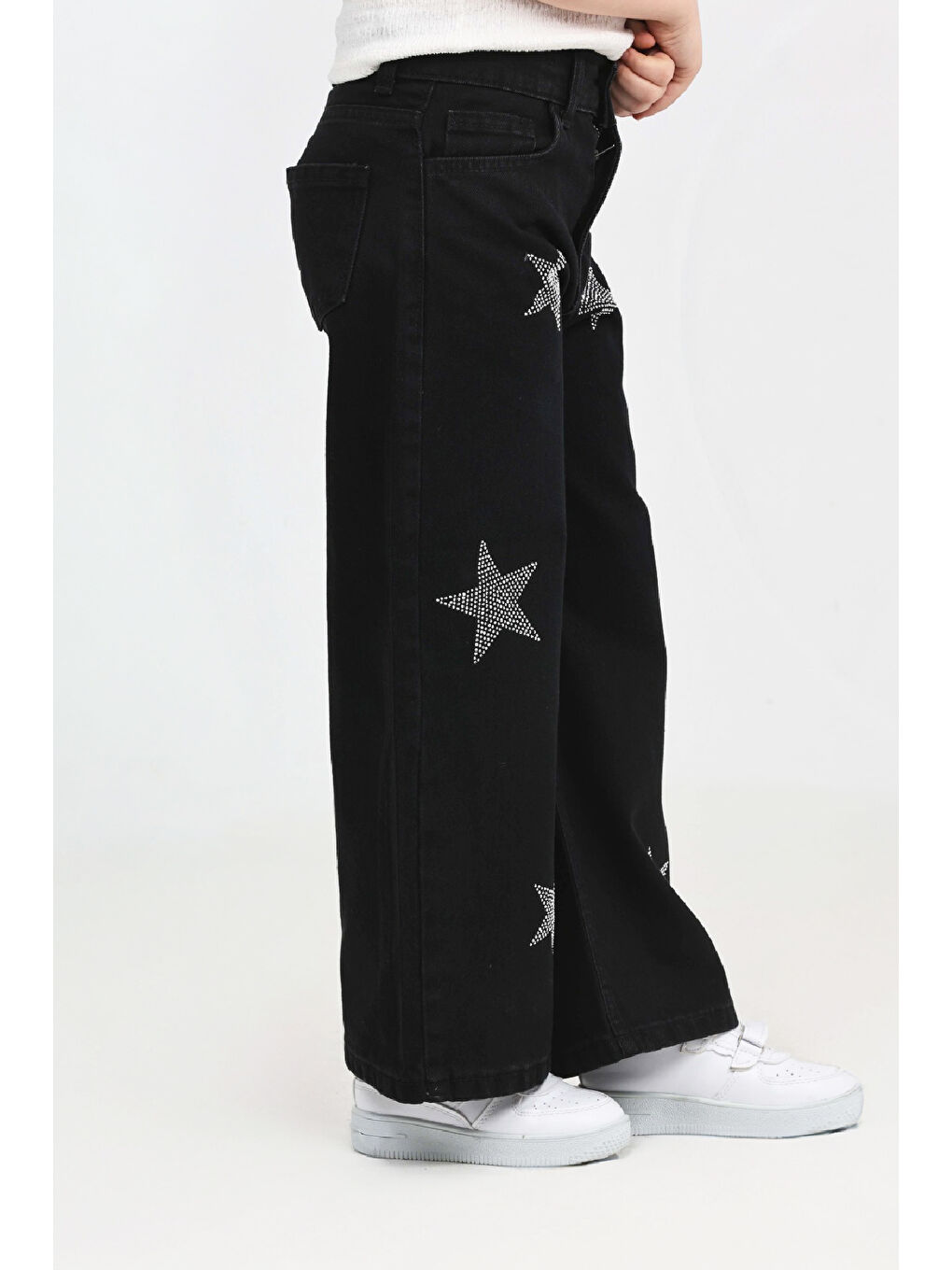 Siyah Kız Çocuk Esnek Belli Elastanlı Geniş Kesim Jean Pantolon 6-14 Yaş 12369-1