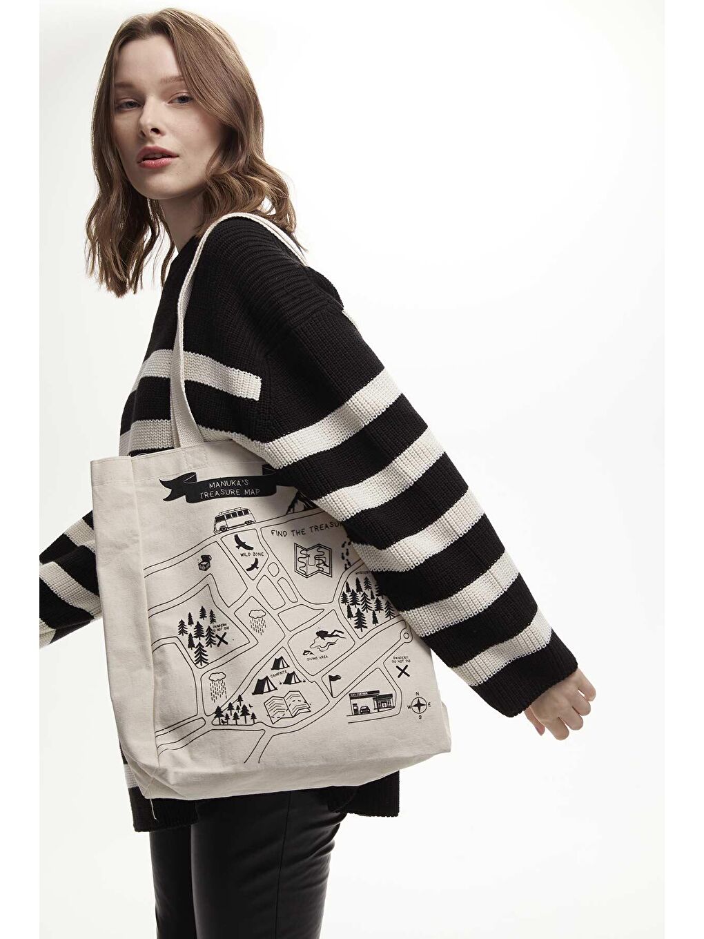 Gri Baskılı Körüklü Bez Çanta Map-1