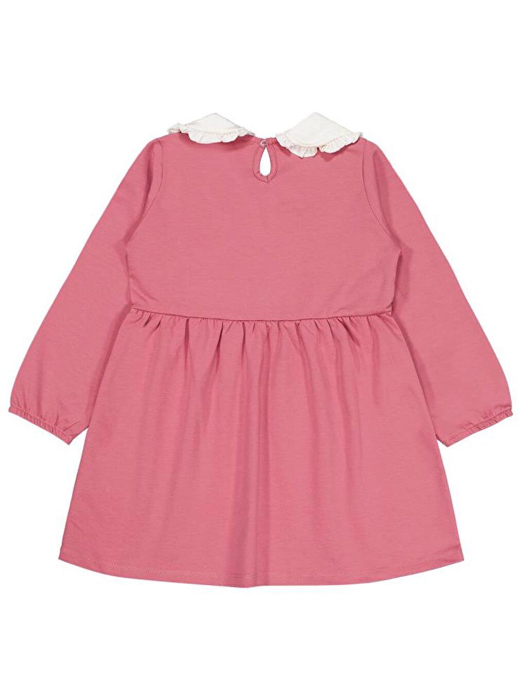 Girls Yakası Nakışlı 6-9 Yaş Elbise - Pembe 7-8 Yaş-1