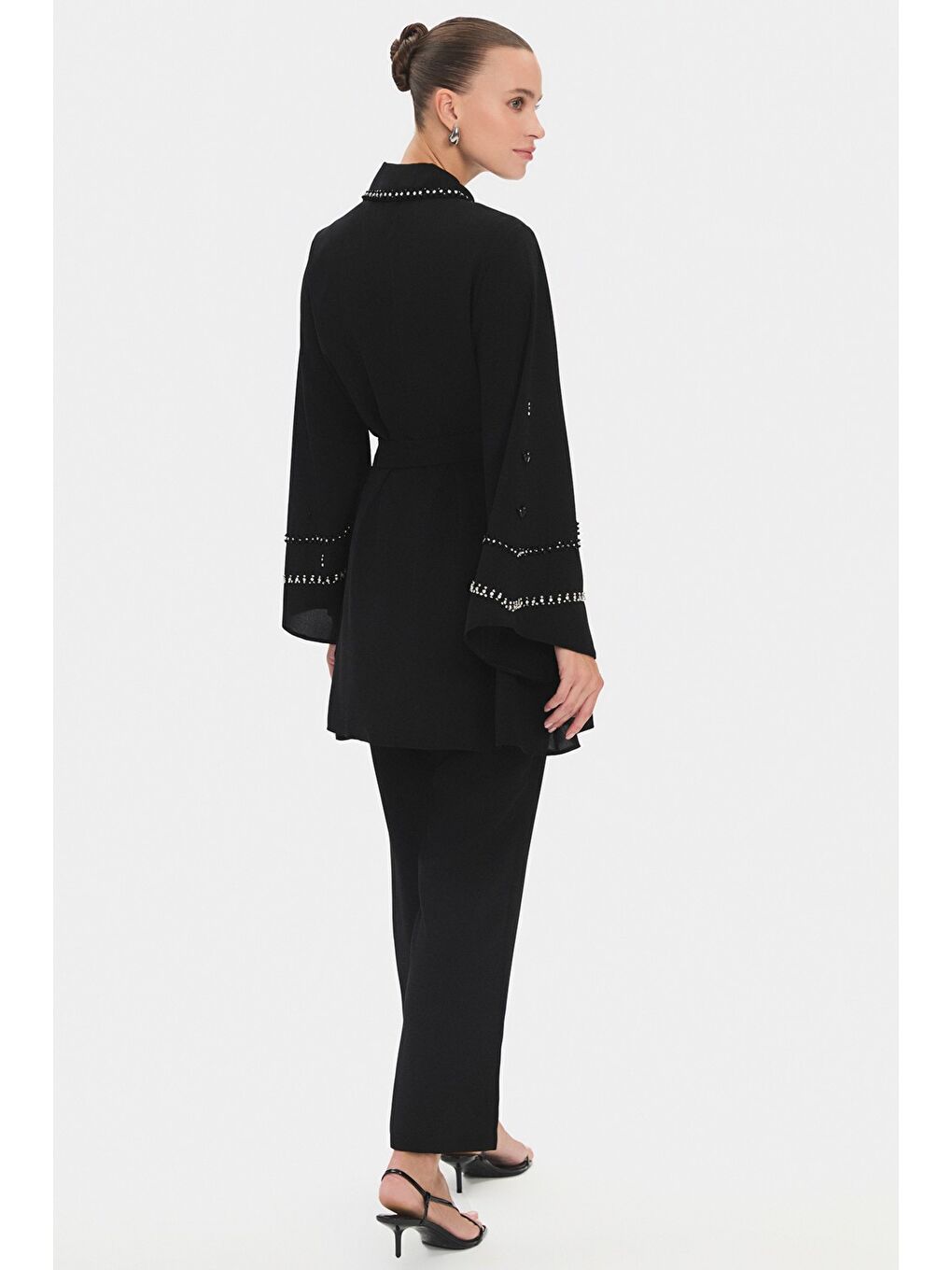 Siyah Kadın Işleme Detaylı Gömlek Pantolon Takım-3