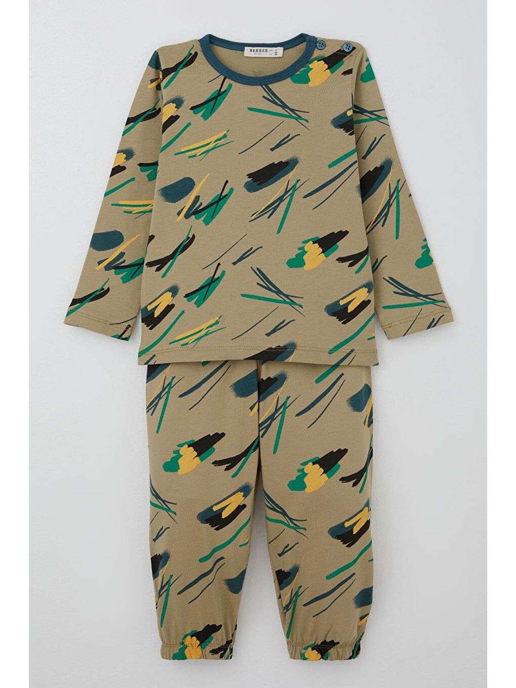 Erkek Bebek Pijama Takımı Renkli Fırça Vuruşu Haki Yeşil (9 Ay-3 Yaş)-1
