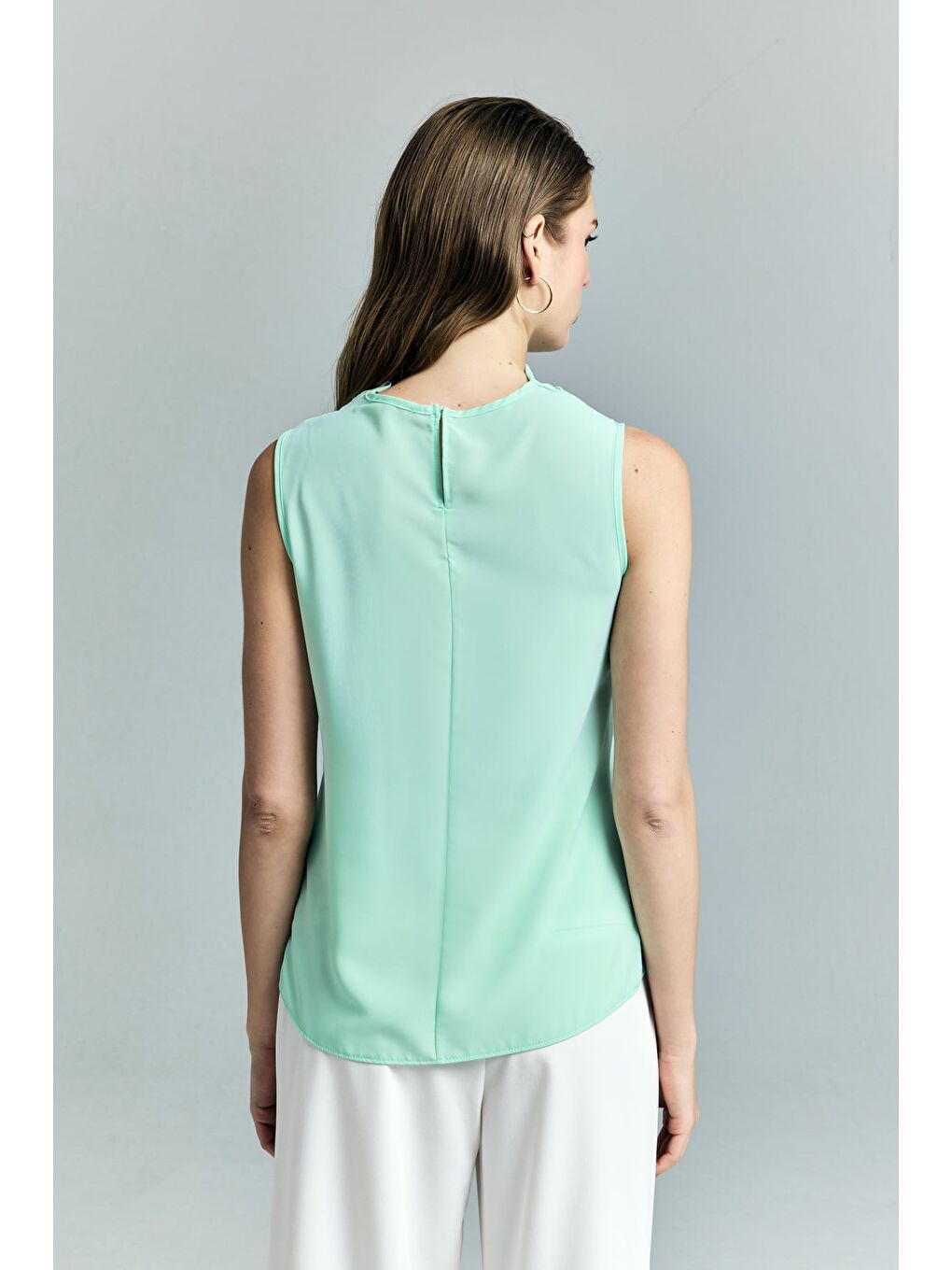 Yeşil Degaje Yaka Kolsuz Bluz - Mint-6