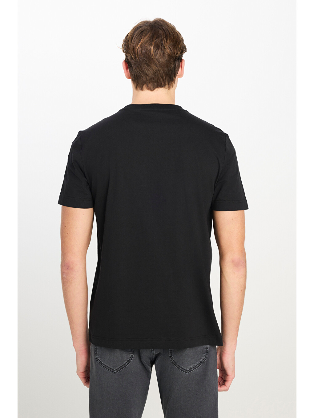 %100 Pamuk Regular Fit Normal Kesim Bisiklet Yaka Siyah Tişört-4