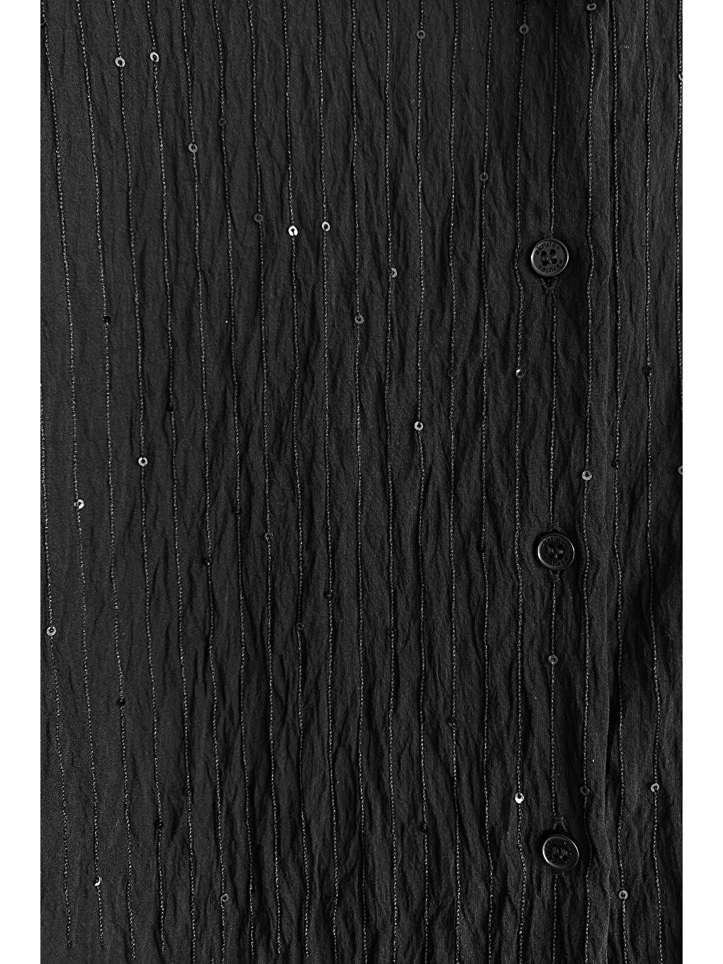 Siyah Fullamodest Pullu Jakarlı Oversize Gömlek-1