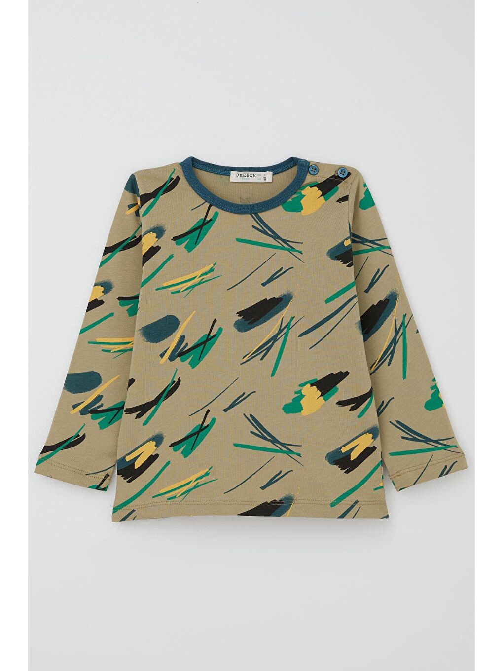 Erkek Bebek Pijama Takımı Renkli Fırça Vuruşu Haki Yeşil (9 Ay-3 Yaş)-2