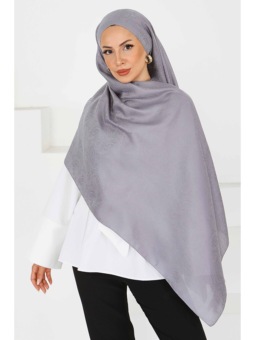 Vintage Monagram Şal Gri - 27593