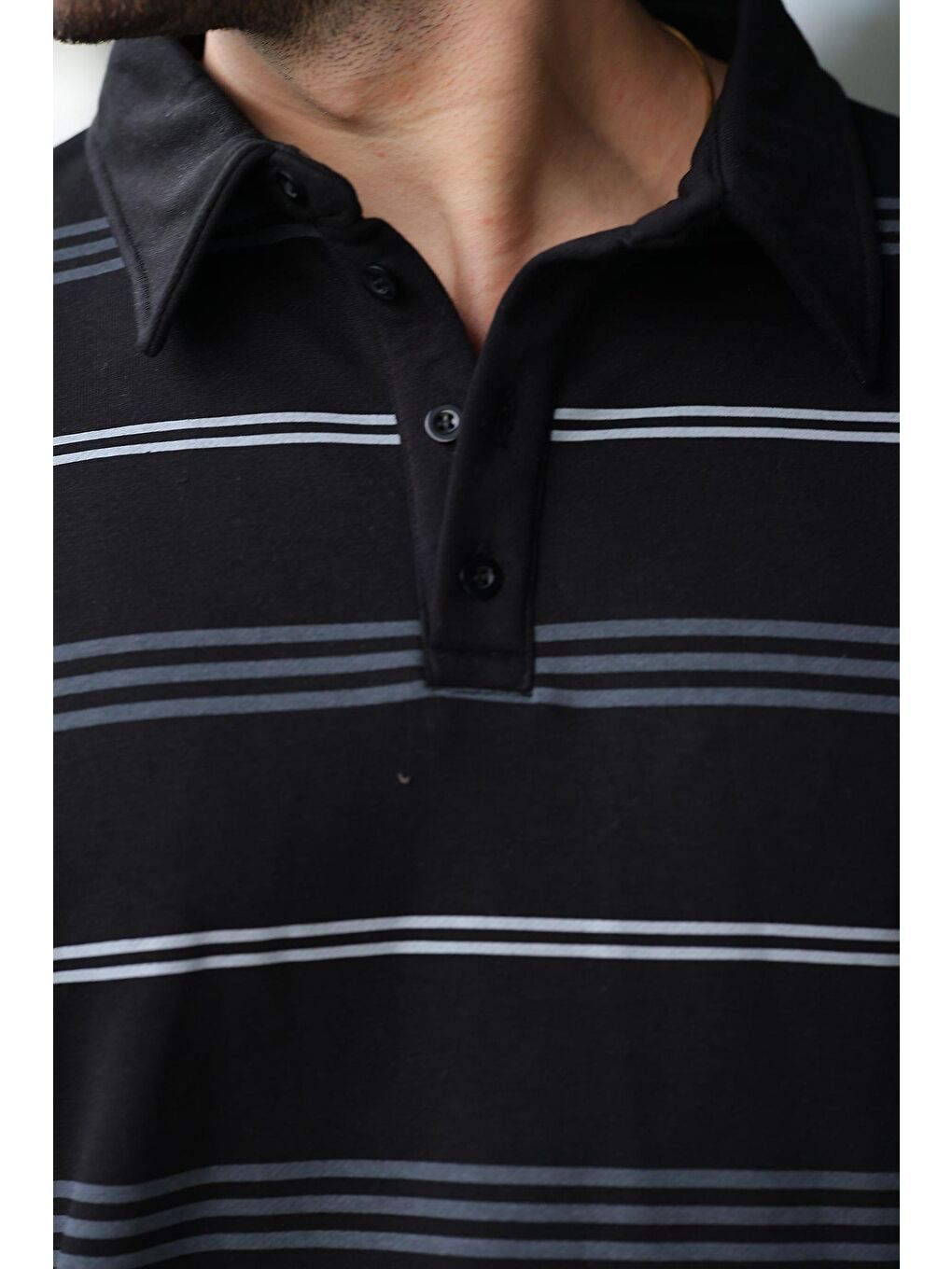 Siyah Çizgili Polo Yaka Erkek Sweatshirt E7172-2